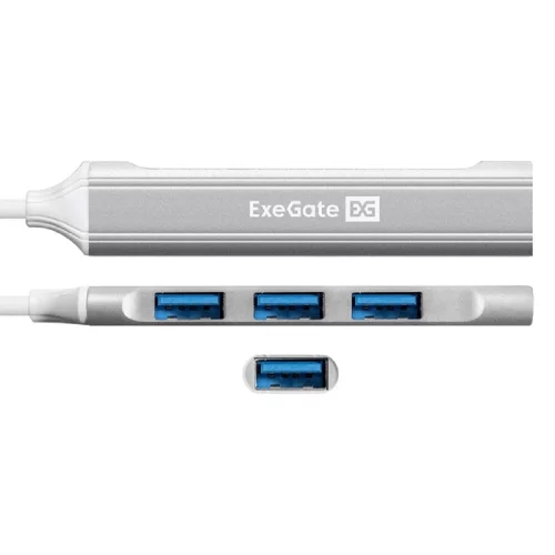 Exegate EX298168RUS USB-Хаб (концентратор) 4-в-1 ExeGate DUB-3213C (кабель-адаптер USB3.0 Type-C --] 3xUSB2.0, 1xUSB3.0, Plug&Play, Серебристый) фото 2