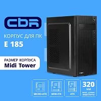 CBR Корпус ATX Miditower E185, без БП, 1*USB 3.0, 2*USB 2.0, HD Audio+Mic, Black [PCC-ATX-E185-USB31-USB22-WPSU]