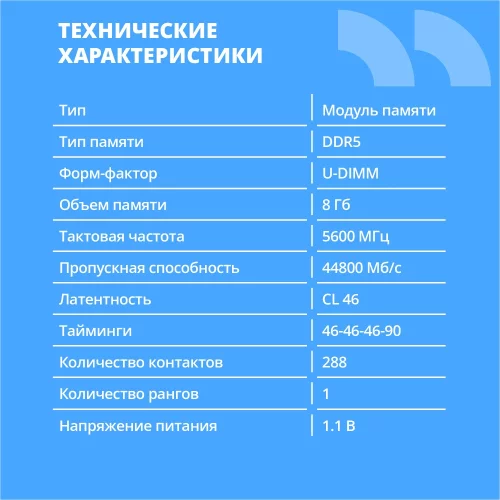 CBR DDR5 DIMM (UDIMM) 8GB CD5-US08G56M46-01 PC5-44800, 5600MHz, CL46, 1.1V фото 2