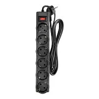 CBR Сетевой фильтр CSF 2606-3.0 Black, 6 евророзеток, длина кабеля 3 метра, цвет чёрный (пакет)