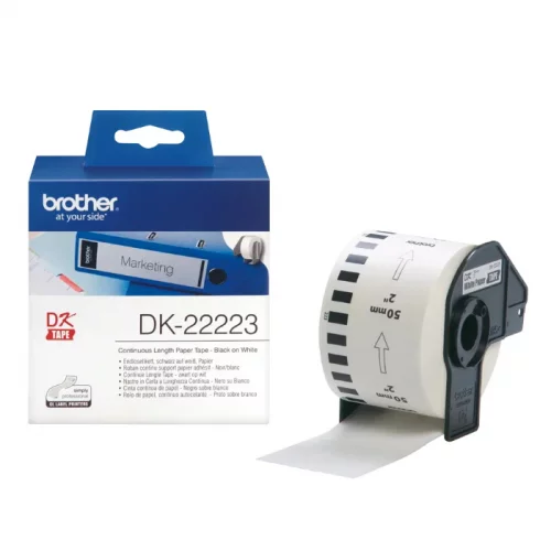 Лента Brother DK22223 кассета с непрерывной бумажной лентой для печати наклеек черным на белом фоне 50 мм x 30,48 м фото 2