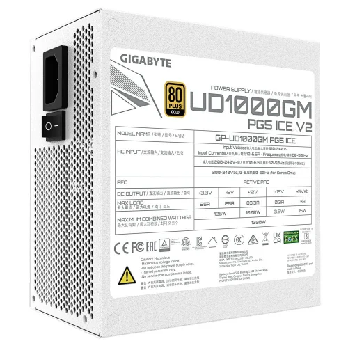 Блок питания ATX 1000W GP-UD1000GM PG5 ICE GIGABYTE фото 4