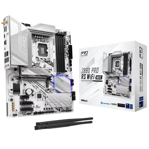 Материнская плата ASROCK Z890 PRO RS WIFI WHITE, LGA1851, Z890, 4*DDR5, 4*SATA, 4*M.2, 3*USB 3.2, 4*USB 2.0, 2*Type-C, 1*PCIx16, 2*PCIx4, 1*M.2 (Key E), HDMI+DP, ATX