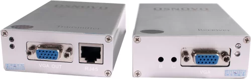 Передача VGA+аудио по кабелю витой пары OSNOVO TA-V/2+RA-V/2 Комплект (передатчик+приёмник) для передачи VGA и аудиосигнала по кабелю UTP CAT5 до 100м. Разрешение до 1920х1440. Мет. корпус. В комплекте: БП DC9V(1A) 2шт. Размеры передатчика