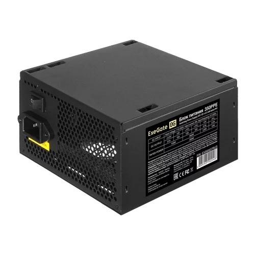 Exegate EX260637RUS Блок питания 350W Exegate 350PPE, ATX, black, APFC, 12cm, 24p+4p, PCI-E, 5*SATA, 3*IDE, FDD