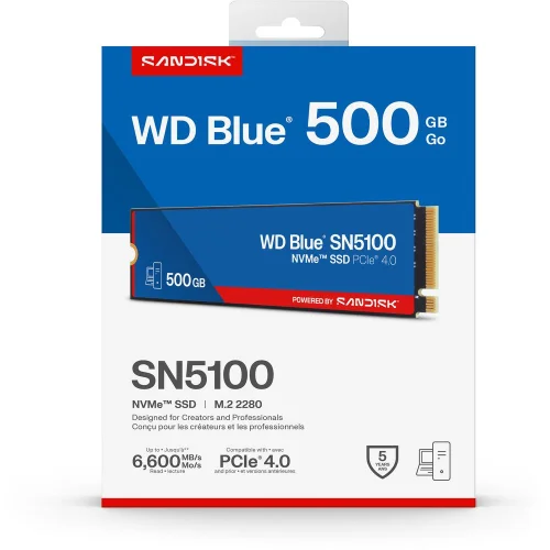 Твердотельный накопитель Western Digital Blue SN5100 SSD M2.2280 PCIe 4.0 500Gb, 6600MBs/5600MBs, TBW 300, WDS500G5B0E, 1 year фото 5