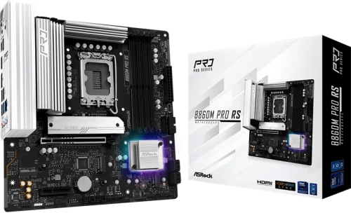 Материнская плата ASROCK B860M PRO RS, LGA1851, B860, 4*DDR5, 4*SATA, 4*M.2, 6*USB 3.2, 2*USB 2.0, Type-C, 2*PCIx16, 1*M.2 (Key E), HDMI+DP, mATX