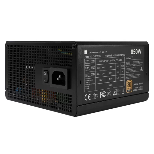 Блок питания ПК/ Power Supply Thermalright, 850W 80+ Gold (ATX, 3.0, PCIe 5.0, Non-modular, 1x24(20+4)pin, 1xCPU 8(4+4)pin, 2xPCIe*2 8(6+2)pin, 5xSATA3, 1x12+4pin (12VHPWR PCIe 5.0 12+4pin 600mm), 3xM (TR-TG 850S)
