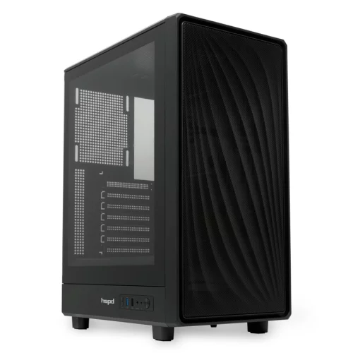 Корпус без блока питания/ HSPD M510, Mesh Mid Tower, Black, TG, 0.5 SPCC, no fans ATX, mATX, mITX 180/280/160mm 1x2.5
