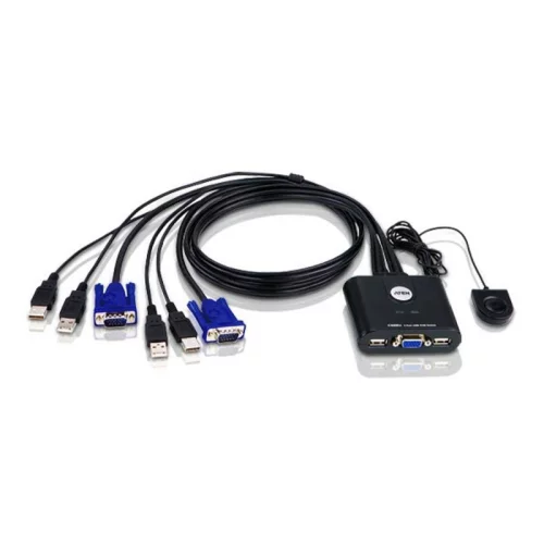 Переключатель, электрон., KVM, 1 user USB+VGA => 2 cpu USB+VGA, со встр.шнурами USB 2x0.9м., 2048x1536, настол., исп.стандарт.шнуры, без OSD, некаскад., (переключени (CS22U)