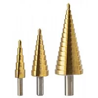 Набор сверл ступенчатых по металлу (3 шт) Deli DH-JTZ0003-ED1 (4-12мм, 4-20мм, 4-32мм, HSS 4241, цилиндрический хвостовик, прямая канавка)