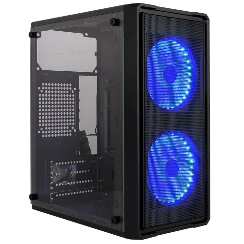 Корпус Ginzzu B172 2*USB 2.0,AU FAN 2*12 LED (12LB33) боковая панель стекло передняя сетка (B172#NTL)