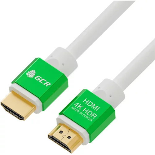 Greenconnect Кабель 1.0m HDMI версия 2.0, HDR 4:2:2, Ultra HD, 4K 60 fps 60Hz/5K*30Hz, 3D, AUDIO, 18.0 Гбит/с, 28/28 AWG, OD7.3mm, тройной экран, белый, AL корпус зеленый, GCR-51295