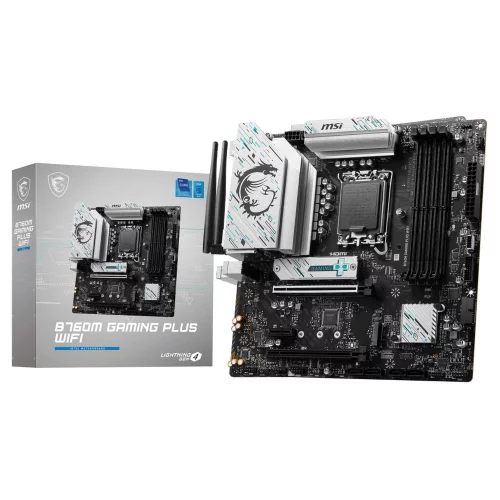 Материнская плата MSI B760M GAMING PLUS WIFI DDR4 B760, LGA1700, 4*DDR4, 5*PCIEx16, 2*M.2, 2*TypeC, 2*USB3.2Gen2, 2*USB3.2Gen1, 8*USB2.0, 4*SATA3.0, 2.5G, DP, HDMI, ATX, RTL (B760M GAMING PLUS WIFI DDR4_)