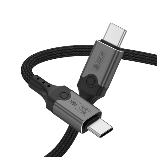 GCR PRO Кабель USB 5.0 Type-C 1.5m, 80Gbps 240W 16K VIDEO, M/M, текстиль, черный, GCR-57148