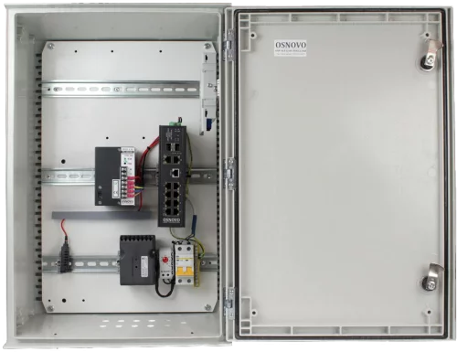 Уличный коммутатор OSNOVO OSP-46T1(SW-80822/ILR) Уличный управляемый (L2+) коммутатор на 10 портов с термостабилизацией на базе уличной станции OSNOVO OSP-46T1. Порты: 8 x GE (10/100/1000Base-T) с PoE (до 30W) + 2 x GE