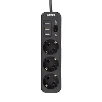 Perfeo сетевой фильтр "POWER STREAM", 2500W, двойная защита, 2м, 3 розетки, 3 USB, черный. (PF_C3907)