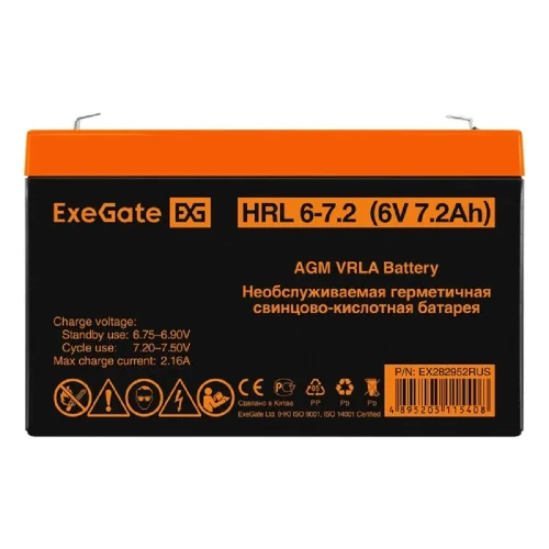 Exegate EX282952RUS Аккумуляторная батарея HRL 6-7.2 (6V 7.2Ah, клеммы F1) фото 2