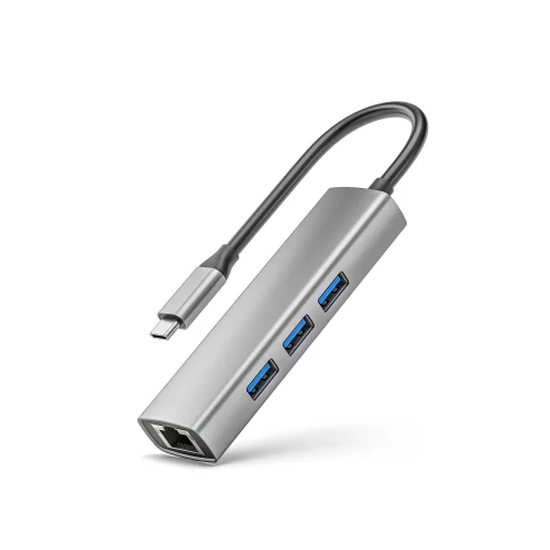 ORIENT JK-341N, Type-C разветвитель-сетевая карта USB 3.2 Gen1 (5 Гбит/ c), порты: 3xUSB-A + RJ45 Gigabit Ethernet, RTL8153, 100/ 1000 Мбит/ с, кабель USB Type-C, алюминиевый корпус, серебристый (33309) фото 3