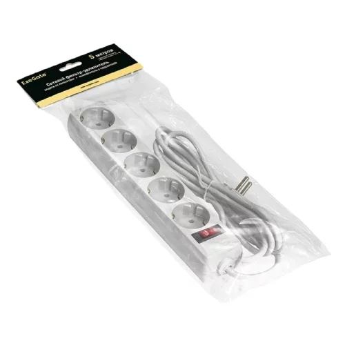 Exegate EX221190RUS Сетевой фильтр Exegate SP-5-5W (5 розеток, 5м, евровилка, белый) фото 2