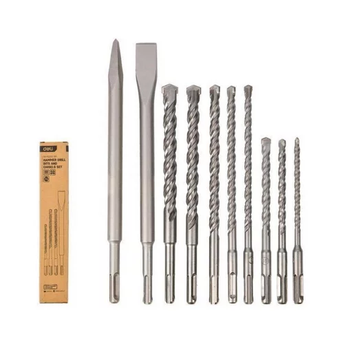 Набор буров и долот SDS Plus для перфоратора (10 предметов) Deli DH-YCZ010-EH1 (Буры 6x160, 8x160, 10x160, 8x210, 10x210, 12x210, 14x210, 16x210; Долота 14x250, 14x250x20)