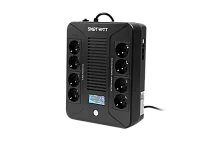 SMARTWATT линейно-интерактивный, 800/ 480 ВА/ Вт, напольный/ настенный, LCD дисплей, Shuko CEE7/ 4 - 8 шт. (4 шт. с резервным питанием, 4 шт. - сетевой фильтр) (UPS SAFE PRO LCD 800)
