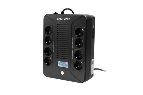 SMARTWATT линейно-интерактивный, 800/ 480 ВА/ Вт, напольный/ настенный, LCD дисплей, Shuko CEE7/ 4 - 8 шт. (4 шт. с резервным питанием, 4 шт. - сетевой фильтр) (UPS SAFE PRO LCD 800)