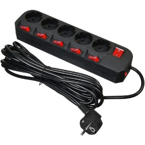 BURO Сетевой фильтр 5 розеток (500SH-5-SW-B) 5м, черный коробка {1159730}