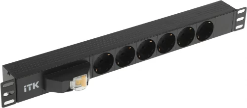 PDU 6 розеток DIN49440 (нем. cтанд.), с автоматом на 10А,1U, без шнура, вх. IEC320 C14, алюминиевый профиль, черный (PH21-6D3)