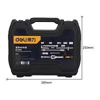 Набор торцевых головок и ключей 46 шт Deli DL1046 1/4", муфты из стали 50BV30, пластиковый кейс