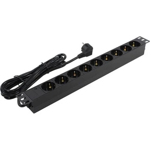 Exegate EX280851RUS Блок розеток ExeGate ServerPro PDU-19H905 Al-9S-EU3, 19,1U,алюм, 9Schuko, евровилка, 3м