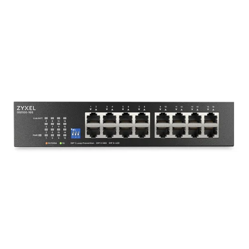 Коммутатор Коммутатор Zyxel GS1100-16S, 16xGE, rack 19, DIP-switch, бесшумный (GS1100-16S-EU0101F)