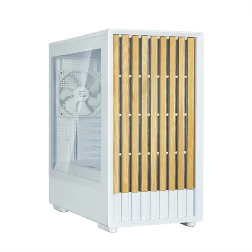 ZALMAN P10 NAMU, MATX, WHITE, WINDOW, FRONT COVER WALNUT, 2x3.5, 3x2.5, 1xUSB TYPE-C, 1xUSB3.0, FRONT 2x120mm, REAR 1x120mm ARGB (P10 NAMU WHITE)