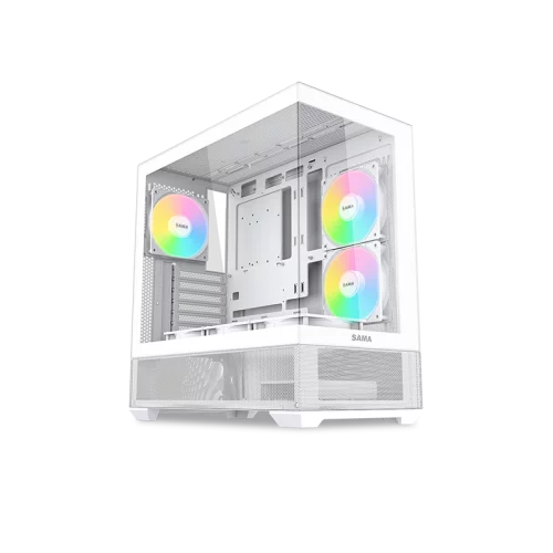 Корпус ПК без блока питания/ Case SAMA V40 White, Midi-Tower, TG, 6x120mm ARGB, 2xUSB 3.0 + 1xUSB 3.1 Type-C, ATX, mATX, mITX White (V40-WHADA6X1-GL)