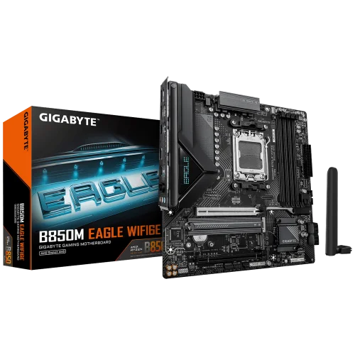 Материнская плата Gigabyte B850M EAGLE WIFI6E B850, AM5, 4xDDR5, 2*PCIEx16, 2*M.2, 2*TypeC, 1*USB3.2Gen2, 4*USB3.2Gen1, 8*USB2.0, 4*SATA3.0, 2.5G, 2*DP, HDMI, M-ATX, RTL
