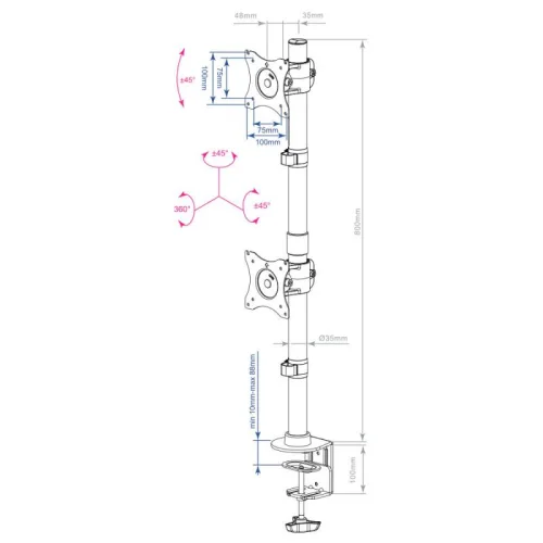 Кронштейн для мониторов ARM MEDIA LCD-T43 черный (настольный для 2-х мон. 15-34, max 2x10кг. 5 ст св., нак. ±45°, пов. ±45°) (10166) фото 2