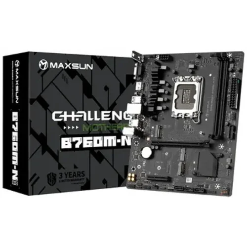 MAXSUN MS-Challenger B760M-N D5 V2 (Socket 1700, mATX, 2*DDR5, VGA+ HDMI, 3*SATA3, 2*M.2, 1xPCI-E x16 /1xPCI-E x4, 4*USB 2.0, 2*USB 3.2 Gen1 , LAN 1*1G, RTL)
