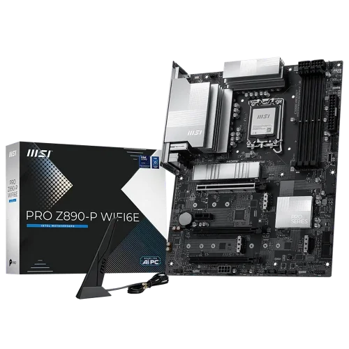 Материнская плата MSI PRO Z890-P WIFI6E Z890 (PRO Z890-P WIFI6E) Материнская плата MSI PRO Z890-P WIFI6E Z890, LGA1851, 4*DDR5, 3*PCIEx16, 1*PCIEx1, 4*M.2, 2*TypeC, 1*USB3.2 Gen2, 6*USB3.2 Gen1, 8*USB2.0, 4*SATA3, 5G, DP, HDMI, ATX, RTL