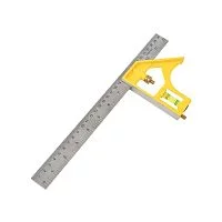 Линейка строительная с угольником и уровнем Deli DL7300Y 300мм, нержавеющая сталь, пузырьковый уровень