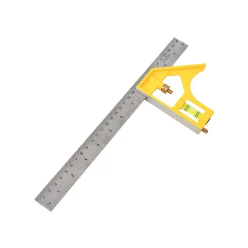 Линейка строительная с угольником и уровнем Deli DL7300Y 300мм, нержавеющая сталь, пузырьковый уровень