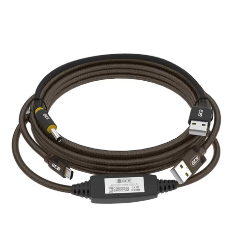 GCR Кабель активный 5.0m USB 2.0, AM/microB, черно-прозрачный, с усилителем сигнала, разъём для доп.питания, 28/24 AWG, GCR-53812