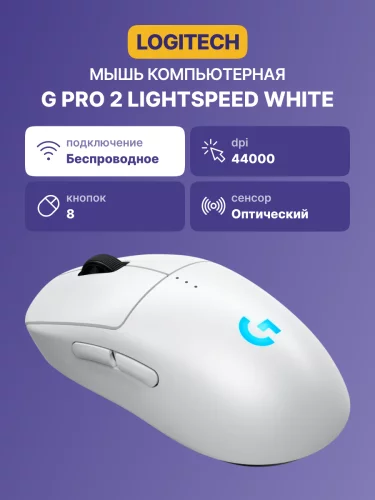 Мышь игровая беспроводная Logitech G Pro 2, White [910-007302]