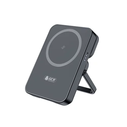 GCR PRO PowerBank магнитный 2в1 на 5000mAh MagSafe беспроводная зарядка 15W + Type-C PD 20W, складная подставка, графит, GCR-56911
