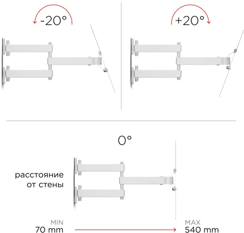 Кронштейн для телевизора Holder LCD-5566-W белый 32-55 макс.45кг настенный поворотно-выдвижной и наклонный фото 6