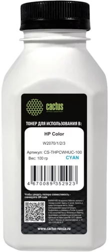 Тонер Cactus CS-THPCWHUC-100 голубой флакон 100гр. для принтера HP Color W2070/1/2/3