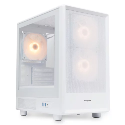 Корпус без блока питания/ HSPD M310, Mesh Mini-tower, White, TG, 0.4 SPCC, 3x120mm ARGB mATX, mITX 180/280/160mm 1x2.5
