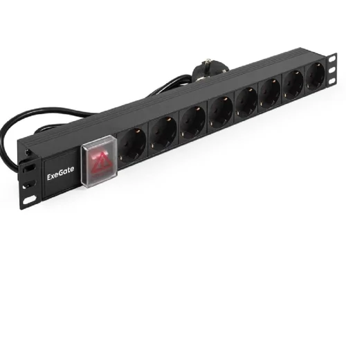 Exegate EX280842RUS Блок розеток ExeGate ServerPro PDU-19H803 Al-8S-EU2-SW, 19,1U,алюм, 8Schuko, евровилка, 2м