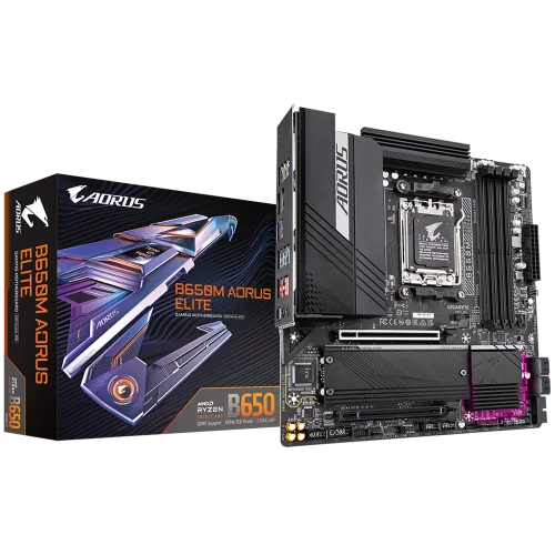 Материнская плата Gigabyte OEM B650M AORUS ELITE, Socket AM5, AMD B650, 4xDDR5-5200, HDMI+DP, 2xPCI-Ex16, 4xSATA3(RAID 0/ 1/ 10), 2xM.2, 8 Ch Audio, 2.5GLan, (4+4)xUSB2.0, (7+2)xUSB3.2, (1+1)xUSB3.2 Type-C™, mATX, RTL (B650M AORUS ELITE||OEM)