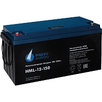 Battery Parus Electro, professional series HML-12-150, voltage 12V, capacity 150Ah (discharge 10 hours), max. discharge current (5sec) 1000A, max. charge current 45A, lead-acid AGM type, M8 bolt terminals, LxWxH 482x170x240mm., total height with terminals