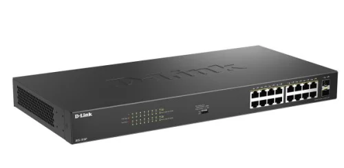 Коммутатор D-Link DGS-1018P DGS-1018P/B1A (L2) 16x1Гбит/с 2SFP 16PoE 240W неуправляемый